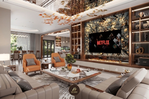 Thiết kế nội thất biệt thự gỗ óc chó tại Thái Nguyên - Anh Dũng